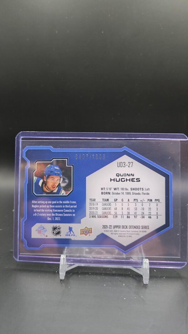 2021-22 Upper Deck Extended Series UD3 /1000 Quinn Hughes #UD3-27 - Image 2