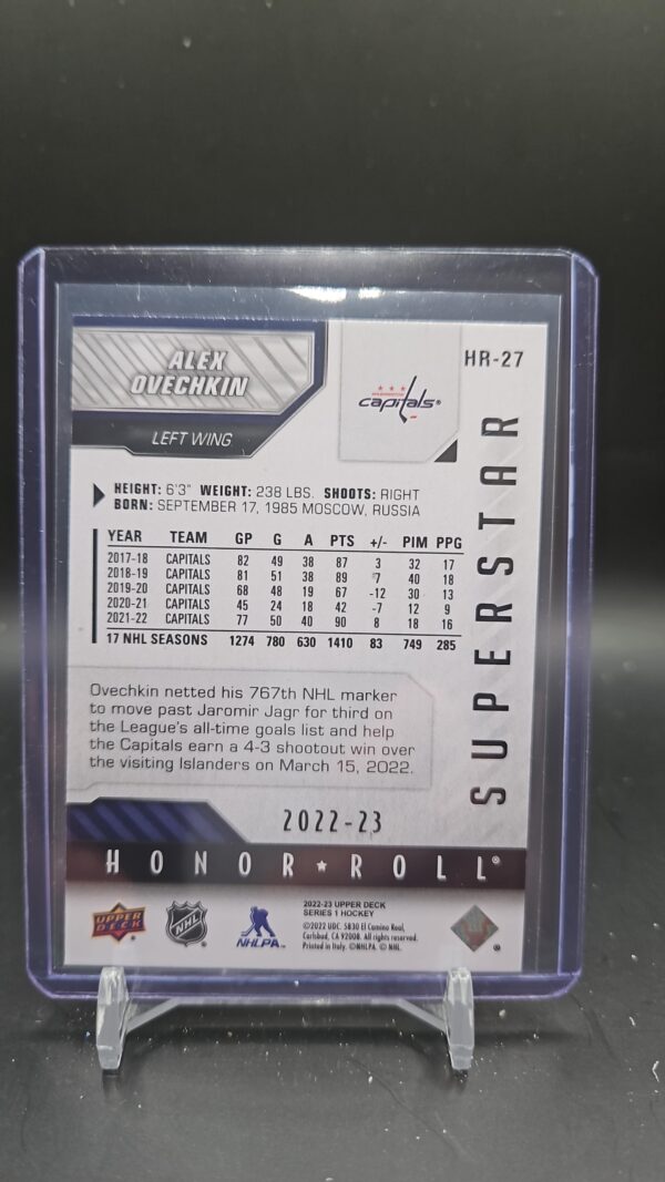 2022-23 Upper Deck Series 1 ALEX OVECHKIN Superstar Honor Roll Capitals HR-27 - Image 2