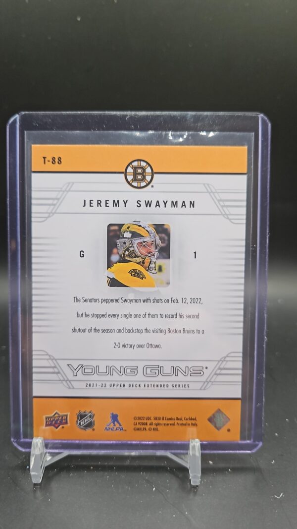 Jeremy Swayman 21-22 Upper Deck Young Guns Tribute Rookie #T-88 Boston Bruins RC - Image 2
