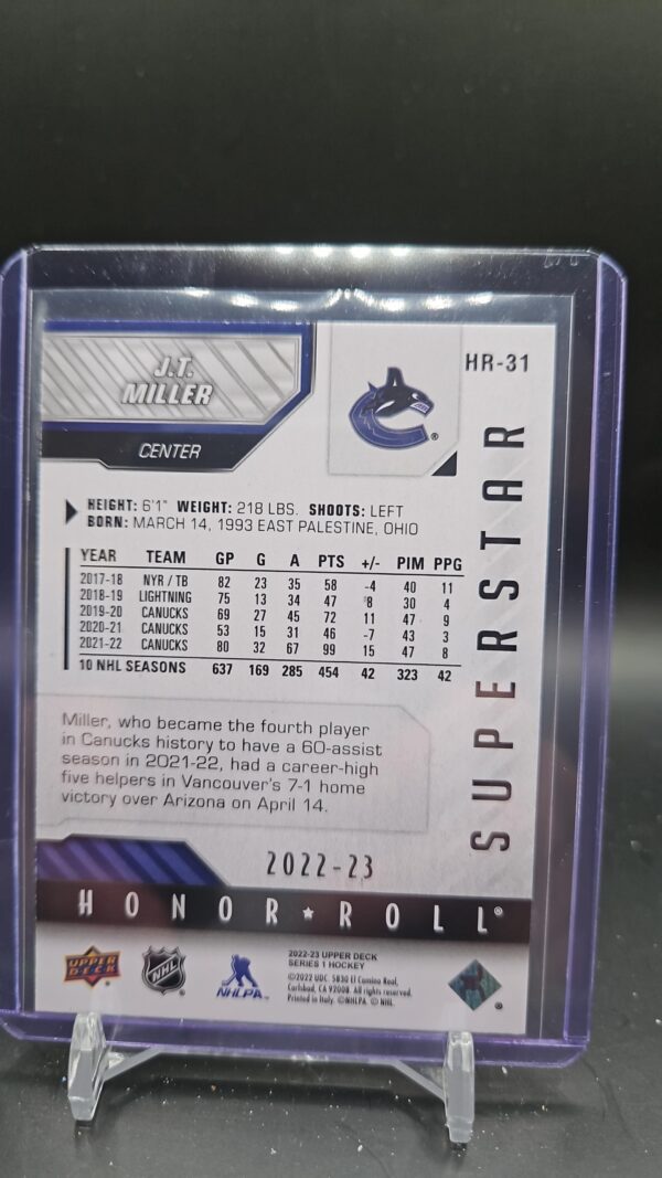 2022-23 Upper Deck UD Series 1 Superstar Honor Roll HR-31 J.T. Miller - Image 2