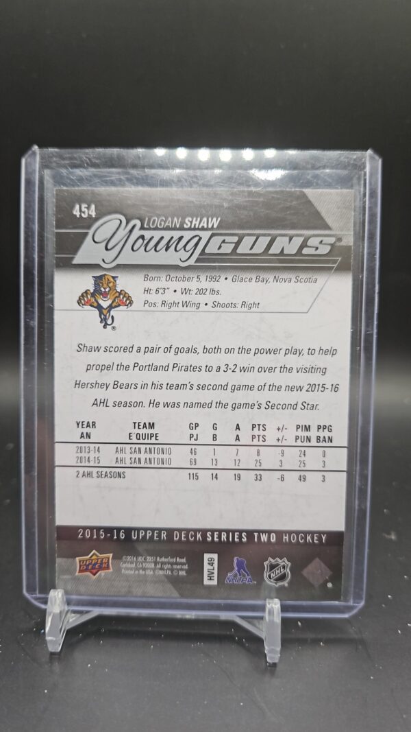 2015-16 Upper Deck Series 2 Young Guns Logan Shaw #454 Rookie - Image 2