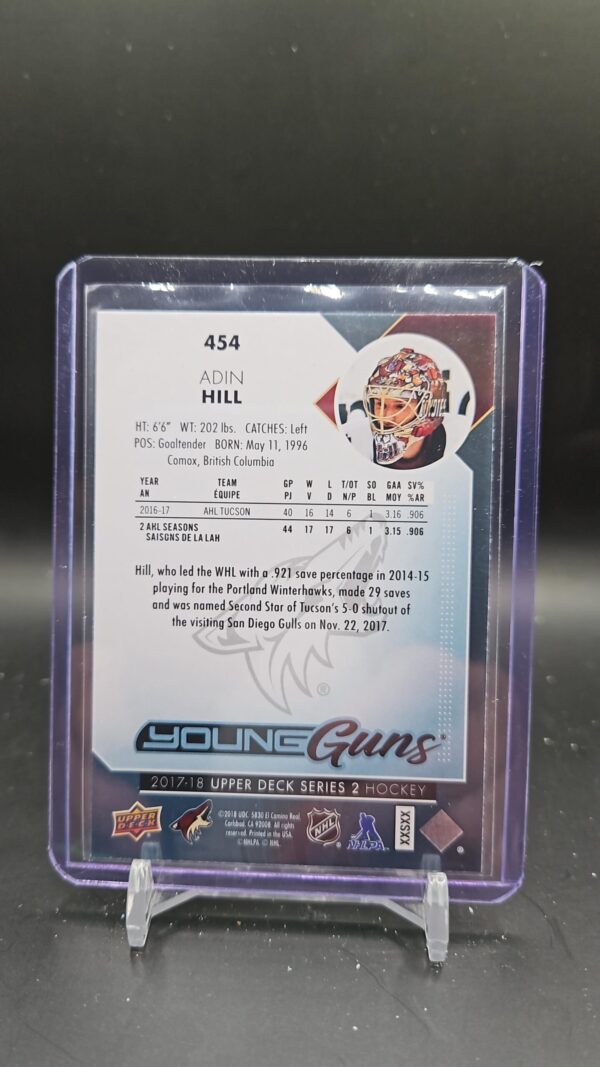 2017-18 Upper Deck Series 2 ADIN HILL Young Guns #454 Arizona Coyotes - Image 2
