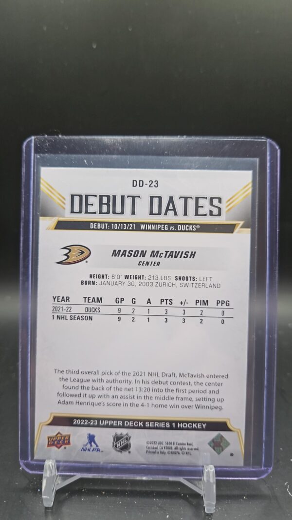 2022-23 Series 1 Debut Dates #DD-23 Mason McTavish - Anaheim Ducks - Image 2
