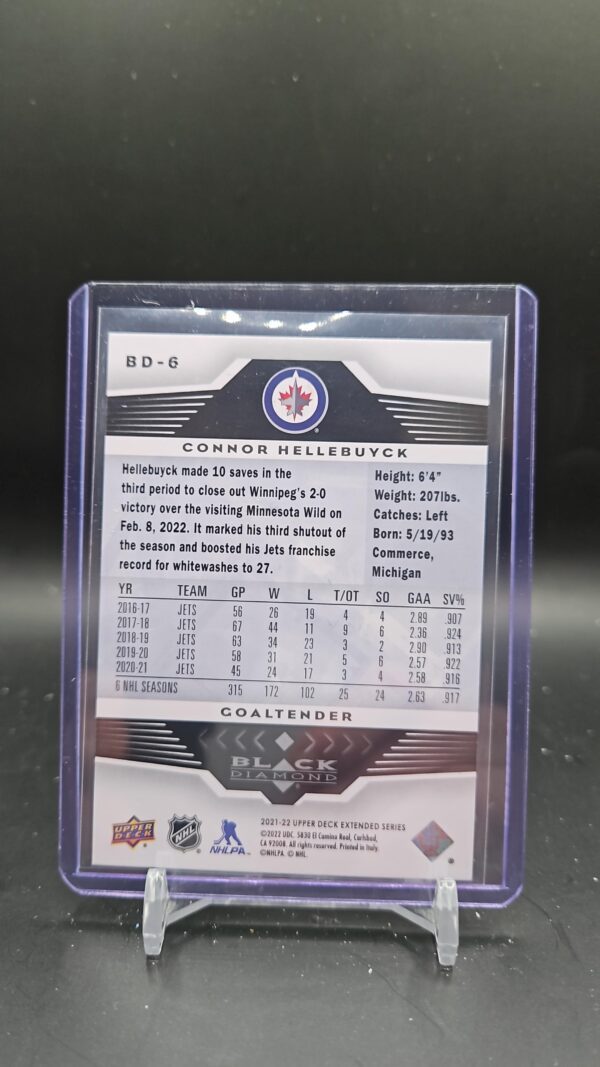 2021-22 Upper Deck '05-06 Black Diamond Retro #BD6 Connor Hellebuyck - Image 2