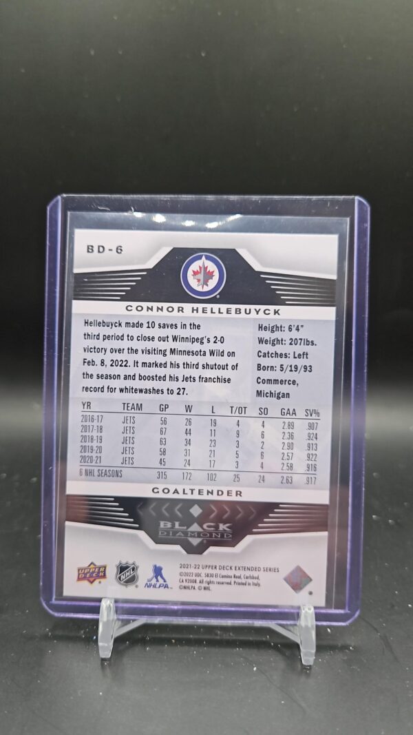 2021-22 Upper Deck '05-06 Black Diamond Retro #BD6 Connor Hellebuyck - Image 2