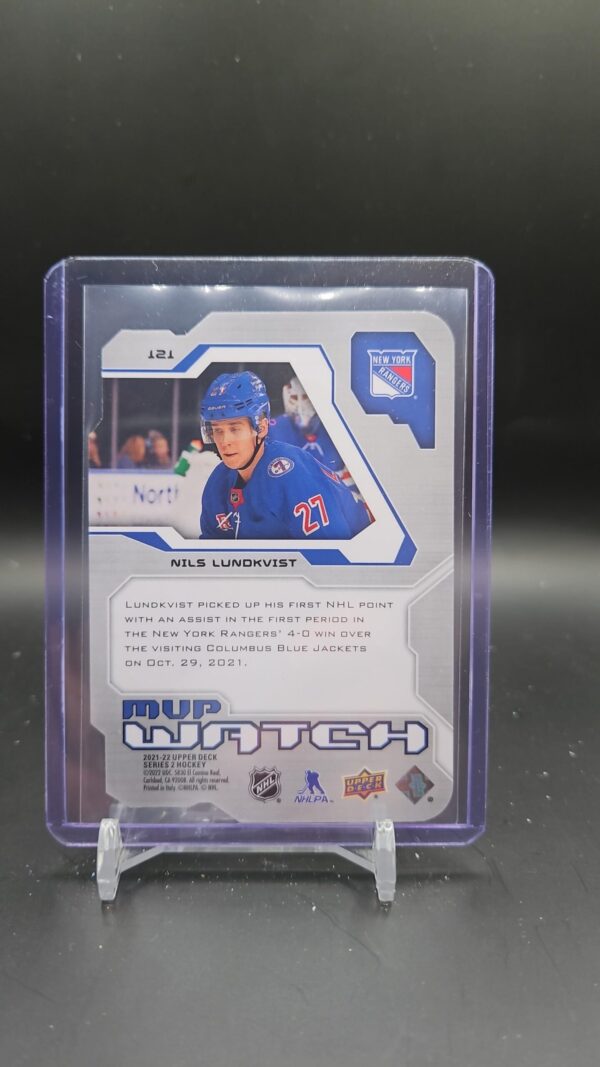 2021-22 Upper Deck Series 2 Nils Lundkvist MVP Watch Rookie #/250 Die Cut - Image 2