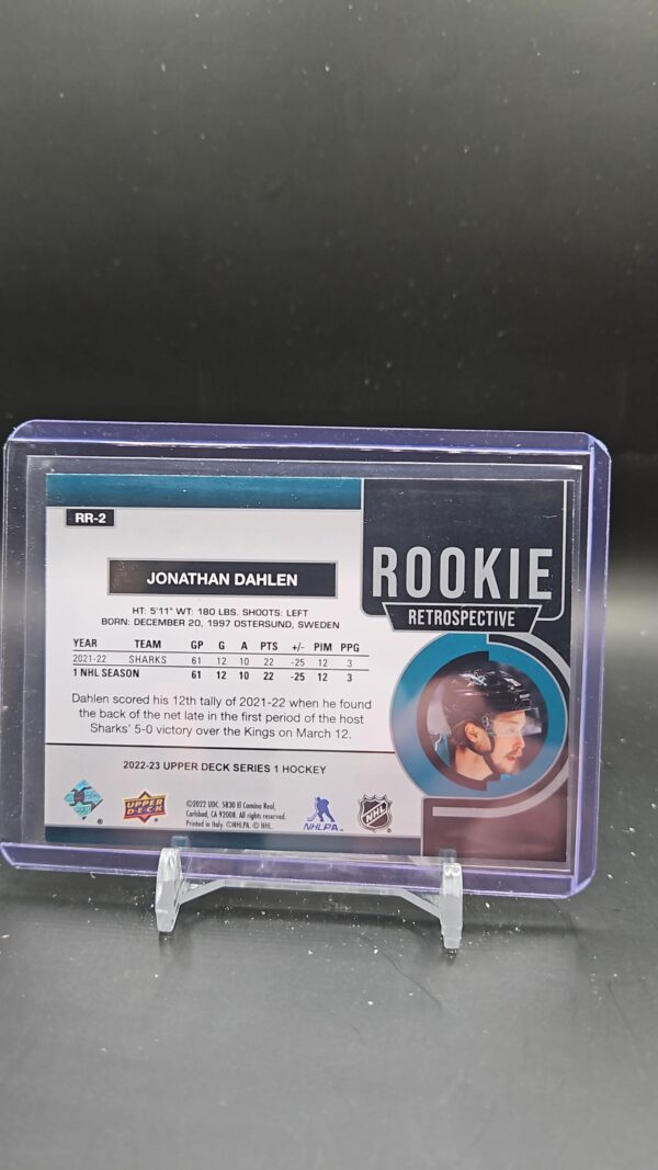 2022-23 Upper Deck Series 1 Rookie Retrospective RR-2 Jonathan Dahlen San Jose - Image 2