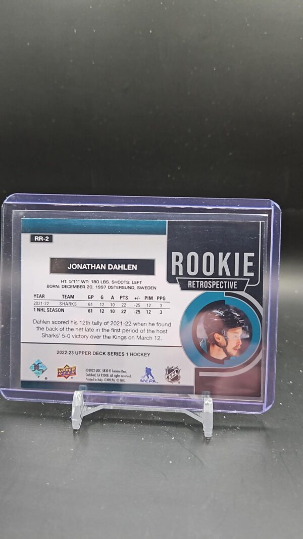 2022-23 Upper Deck Series 1 Rookie Retrospective RR-2 Jonathan Dahlen San Jose - Image 2