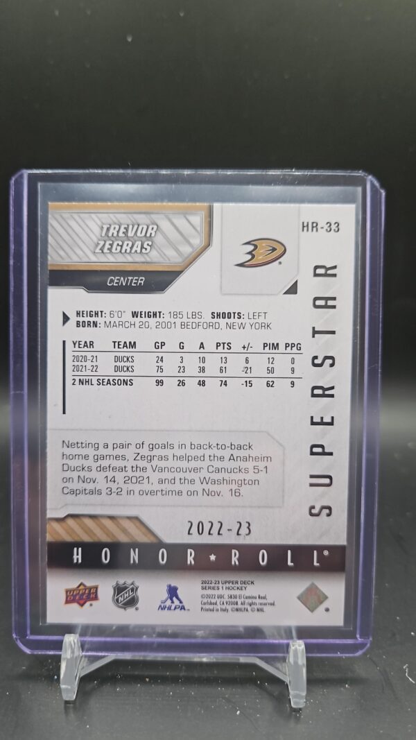 Trevor Zegras 2022-23 Upper Deck Series 1 Superstar Honor-Roll #HR-33 Anaheim - Image 2