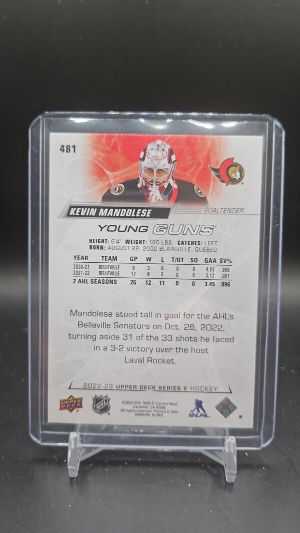 2022-23 Upper Deck Young Guns #481 Kevin Mandolese - Image 2