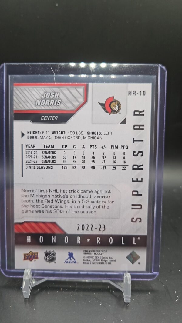 2022-23 Upper Deck Honor Roll Josh Norris Ottawa Senators #HR10 - Image 2