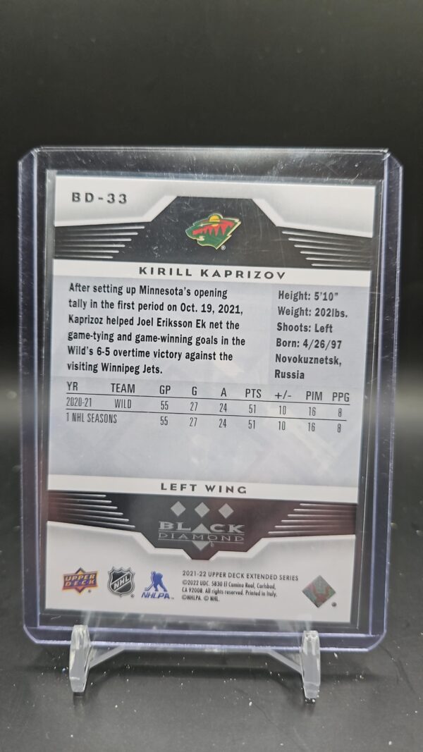 2021-22 Extended Series Black Diamond 05-06 Retro 3 Star #BD-33 Kirill Kaprizov - Image 2