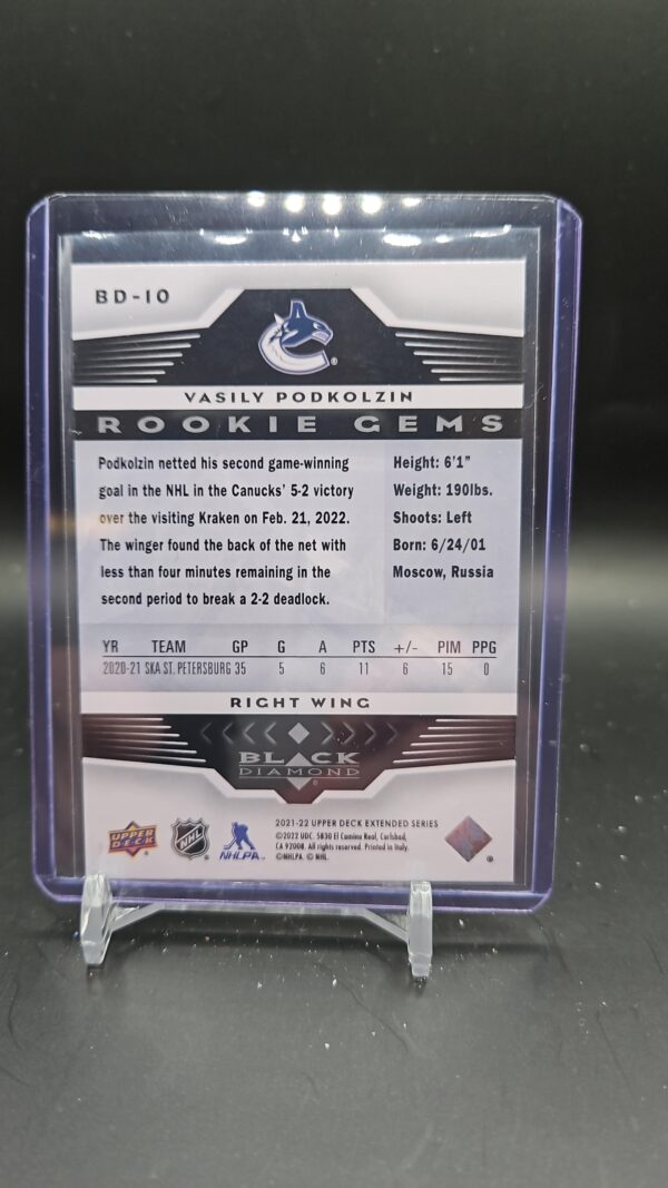 2021-22 UD Extended Rookie Gems Black Diamond #BD-10 Vasily Podkolzin Canucks - Image 2