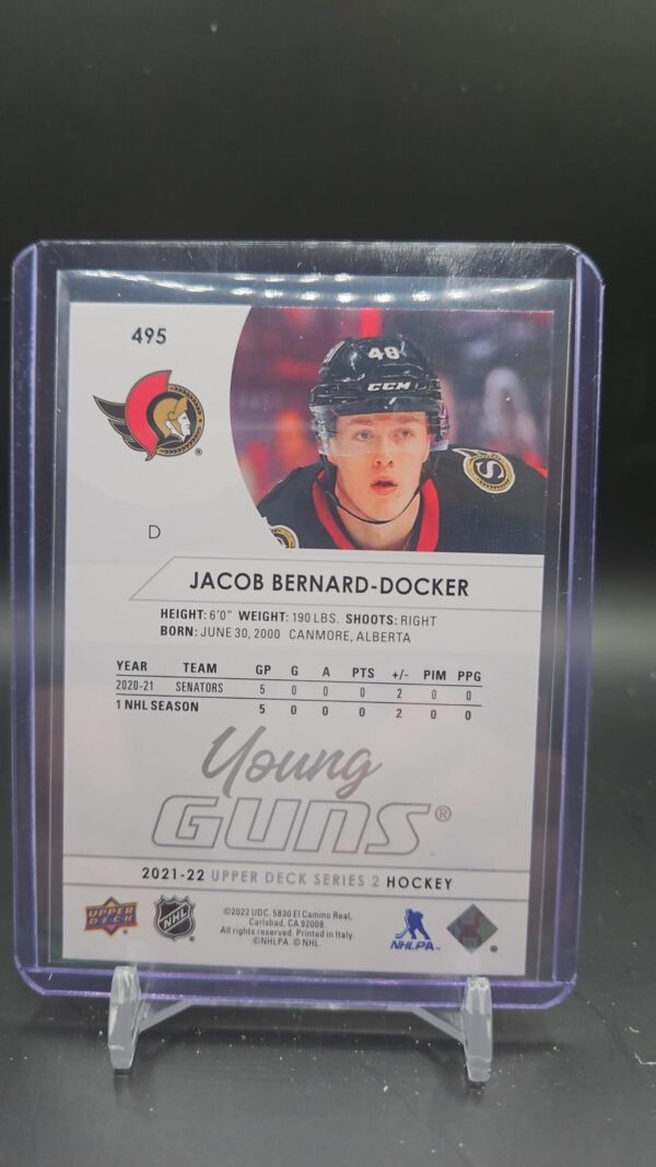 2021-22 Upper Deck Series 2 Young Guns YG Rookie RC #495 Jacob Bernard Docker - Image 2