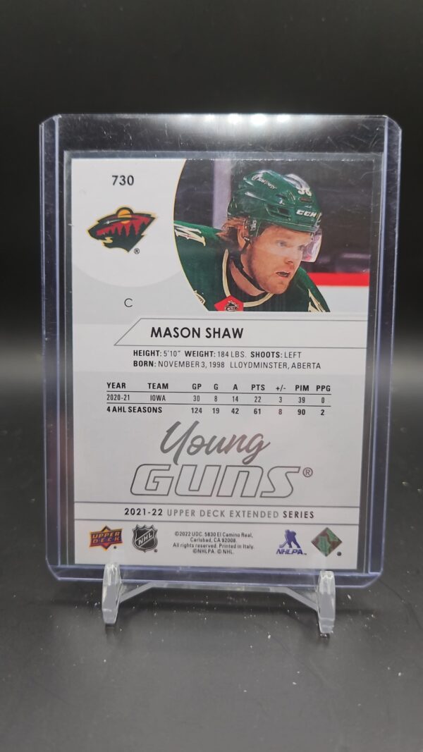 2021-22 Upper Deck Extended Series Young Guns Mason Shaw #730 - Image 2