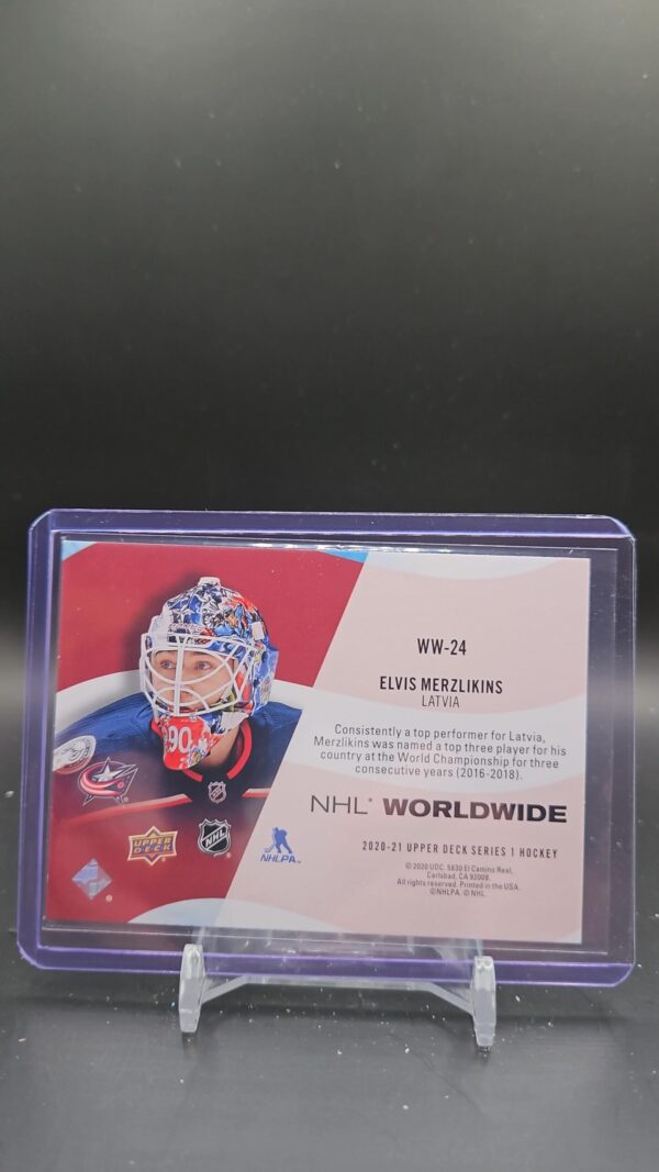 20-21 Upper Deck NHL Worldwide Elvis Merzlikins WW-24 - Image 2