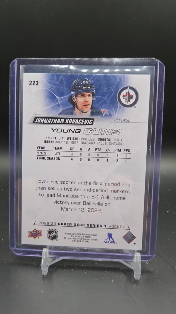 2022-23 Upper Deck Series 1 Johnathan Kovacevic #223 Young Guns - Image 2
