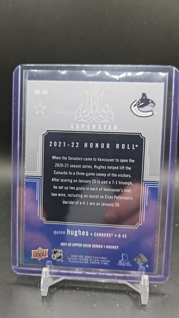 2021-22 UD Series 1 Honor Roll #HR-40 Quinn Hughes Vancouver - Image 2