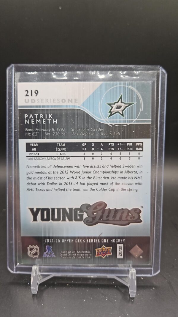 2014-15 UPPER DECK SERIES 1 PATRIK NEMETH YOUNG GUNS #219 - Image 2