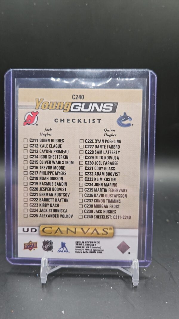 2019 Upper Deck Canvas Young Guns Checklist Jack Quinn Hughes #C240 - Image 2