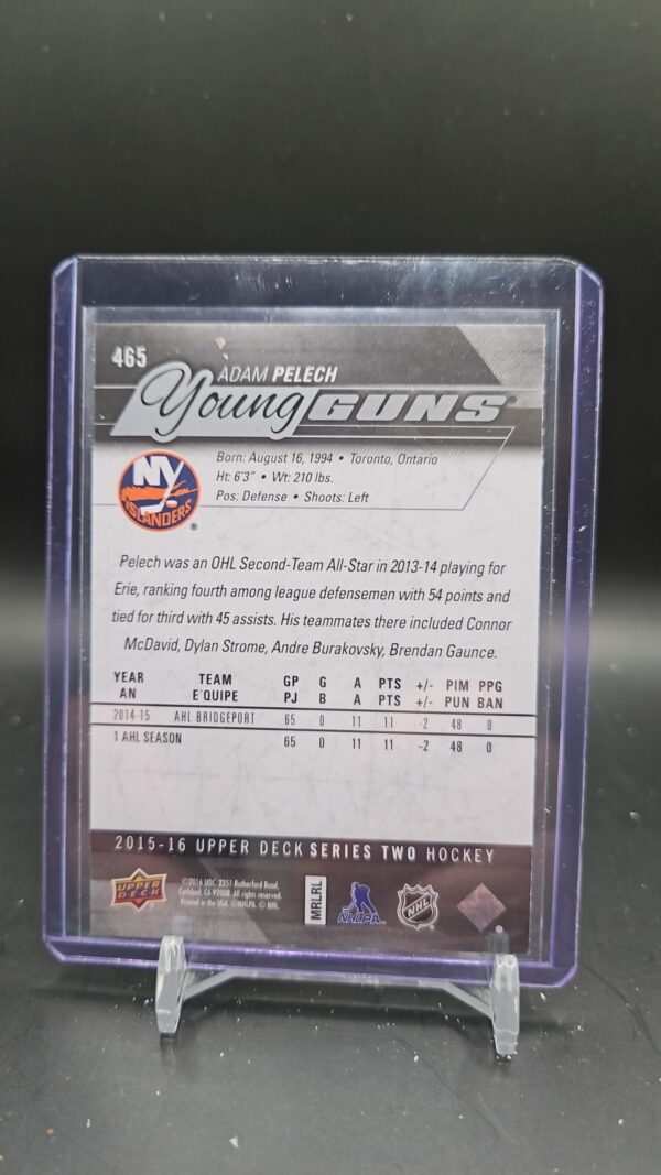 2015-16 Upper Deck Adam Pelech Young Guns #465 New York Islanders - Image 2