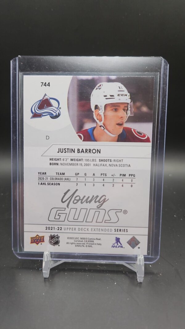 2022-23 Upper Deck Young Guns Justin Barron Rookie Colorado Avalanche #744 - Image 2