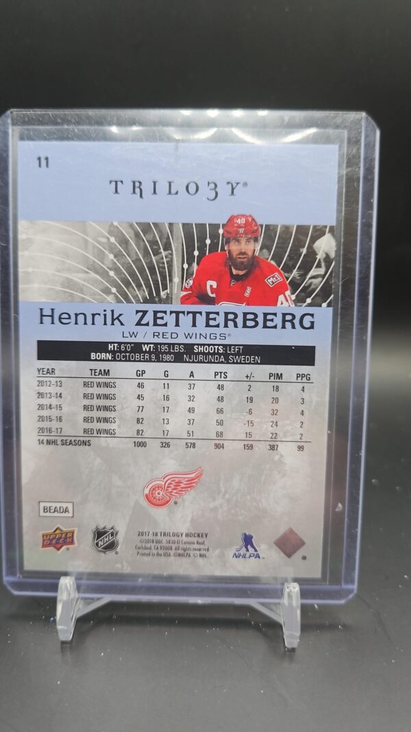 2017-18 Upper Deck Trilogy Blue Henrik Zetterberg /999 #11 Detriot Red Wings - Image 2