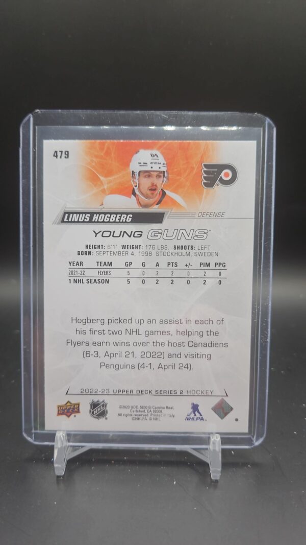2022-23 UD Series 2 Base Young Guns #479 Linus Hogberg Philadelphia Flyers - Image 2