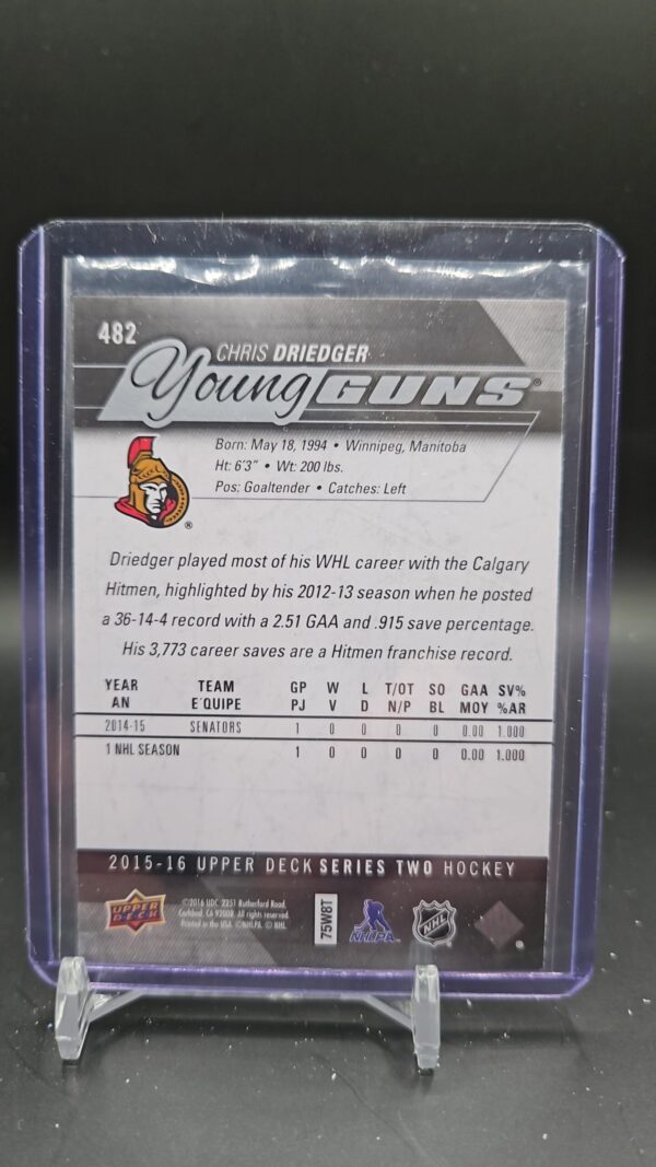 2015-16 Upper Deck Young Guns #482 Chris Driedger Ottawa Senators - Image 2