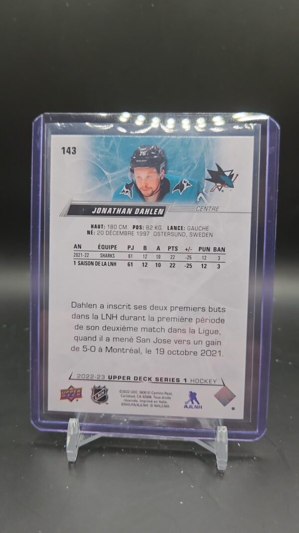 2022-23 Series 1 Base French #143 Jonathan Dahlen - San Jose Sharks - Image 2