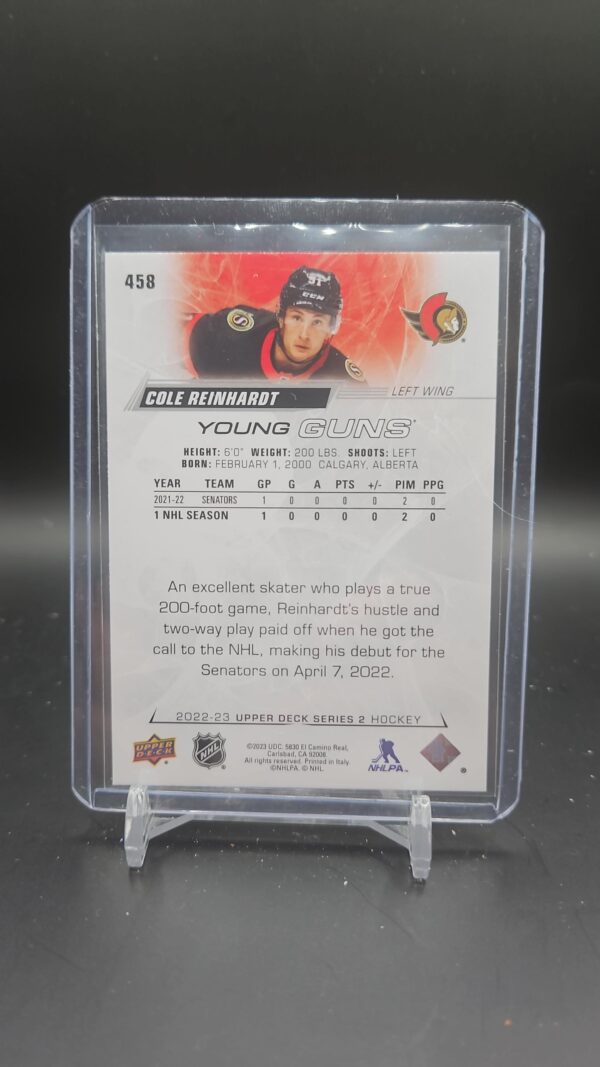 2022-23 Upper Deck Young Guns Cole Reinhardt #458 - Image 2