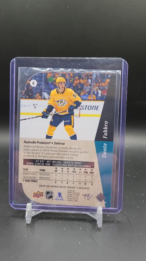 2019-20 Upper Deck Series 1 Rookie RC Gold Die Cut #6 Dante Fabbro - Image 2