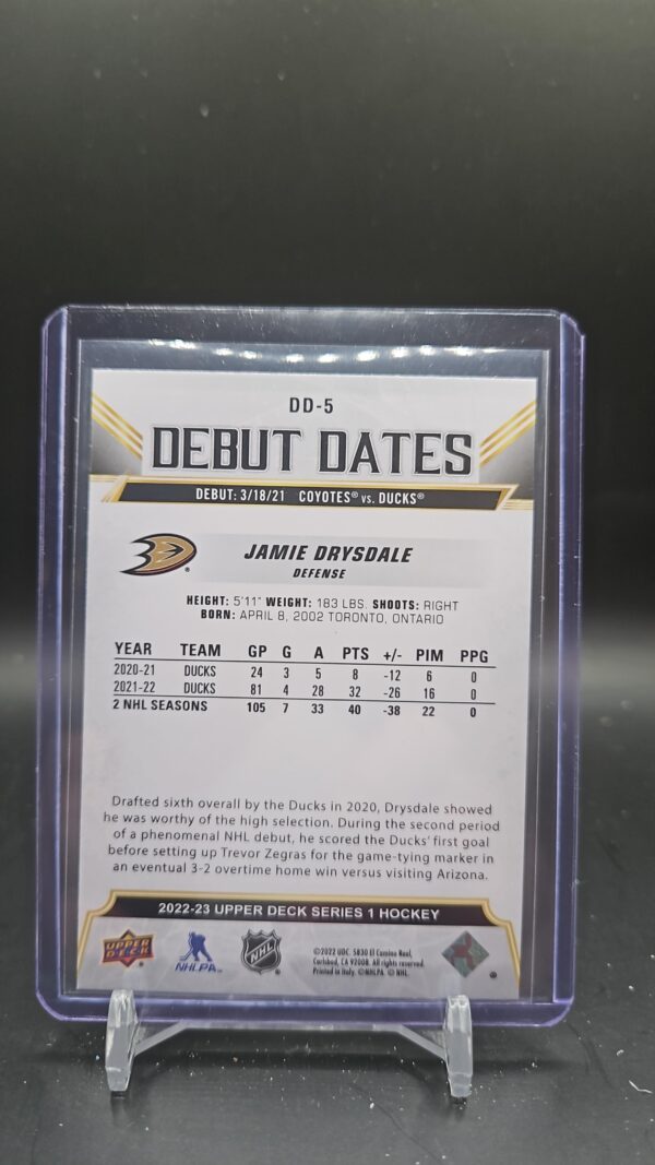 2022-23 Upper Deck Series 1 Debut Dates #DD-5 Jamie Drysdale - Image 2