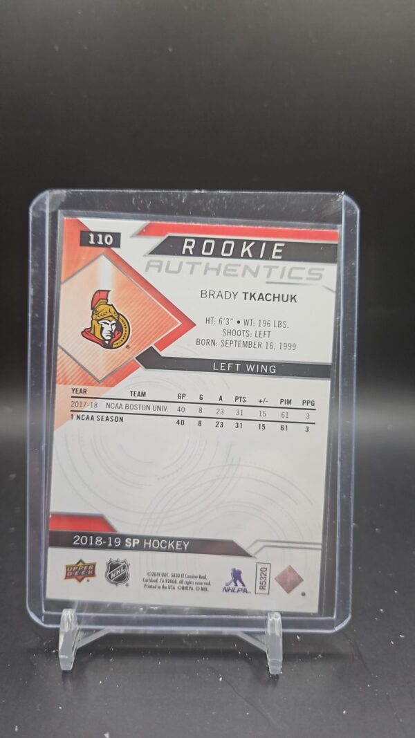 2018-19 SP Upper Deck ROOKIE AUTHENTICS Blue Brady Tkachuk #110 - Image 2