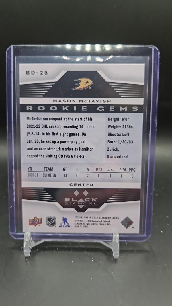 2021-22 UD Extended Series Black Diamond Rookie Gems #BD-25 Mason McTavish - Image 2