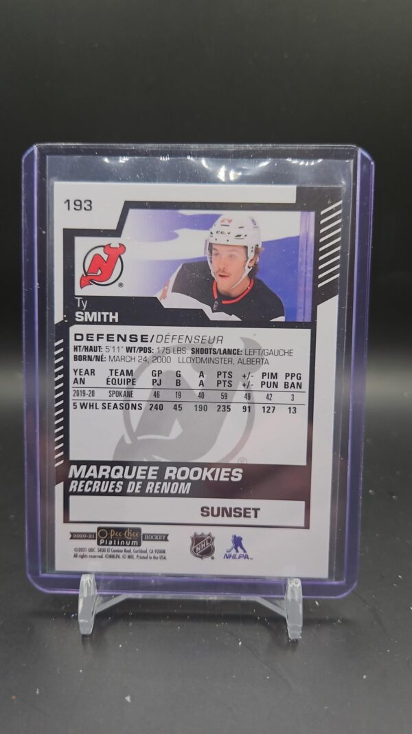 2020-21 O-Pee-Chee Platinum Marquee Rookies Sunset Ty Smith #193 Rookie RC - Image 2