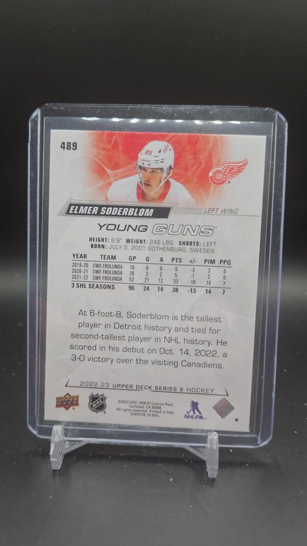 2022-23 Upper Deck Young Guns Elmer Soderblom Rookie Detroit Red Wings #489 - Image 2