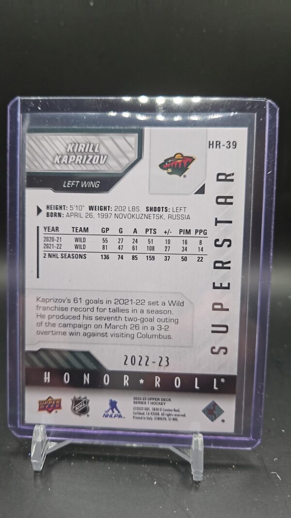 Kirill Kaprizov 2022-23 Upper Deck Series 1 Superstar Honor-Roll #HR-39 Wild - Image 2