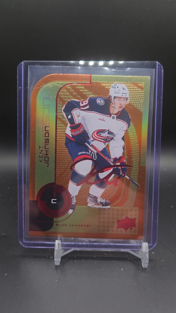 Kent Johnson 2022-23 Upper Deck Series 2 MVP Update Colors and Contours Rookie Card #144 serial numbered out of 250 hockey card front