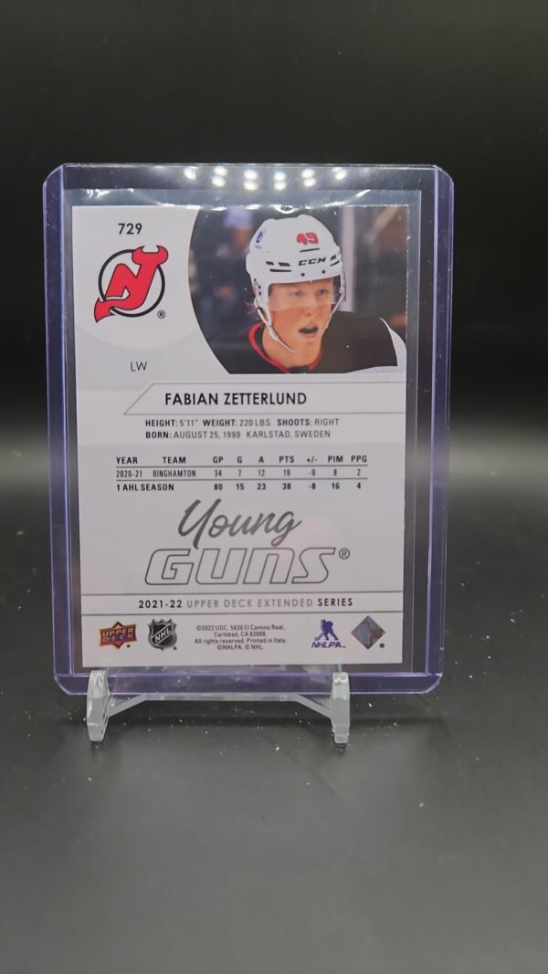Fabian Zetterlund 2021-22 Upper Deck Extended Series Young Guns #729 - Image 2