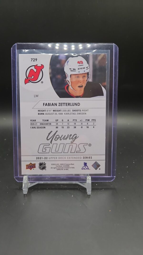 Fabian Zetterlund 2021-22 Upper Deck Extended Series Young Guns #729 - Image 2