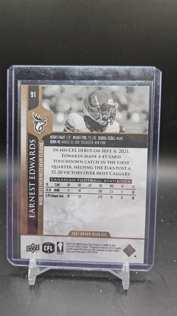2021 Upper Deck CFL Gold /50 Earnest Edwards #91 - Image 2