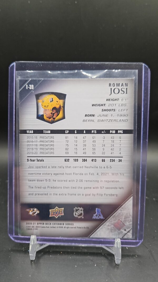 2020 20-21 UD EXTENDED 05-06 TRIBUTE BASE NASHVILLE PREDATORS ROMAN JOSI #T-39 - Image 2