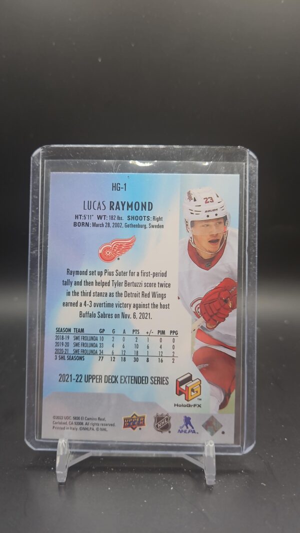 2021-22 Upper Deck Ext Series HolloGrFx Rookie Lucas Raymond #HG-1- Red Wings - Image 2