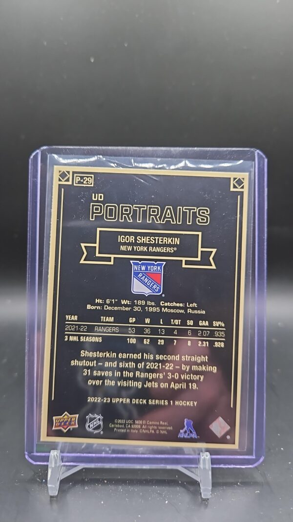 2022-23 Upper Deck UD Portraits Igor Shesterkin P-29 - Image 2