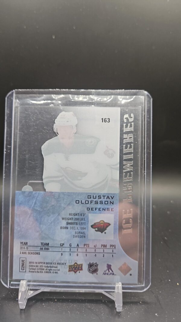 2015-16 UD Ice Premieres /999 #163 Gustav Olofsson Minnesota Wild - Image 2
