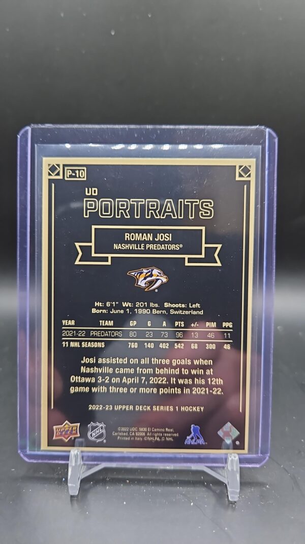 Roman Josi 2022-23 UD Portraits #P-10 Nashville Predators - Image 2