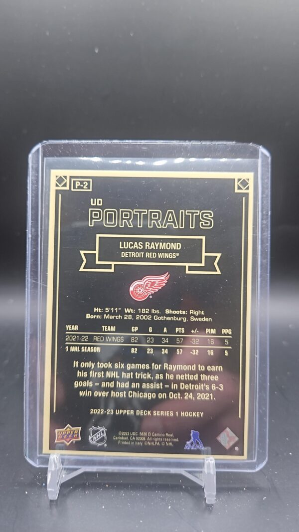 Lucas Raymond UD PORTRAITS 2022-23 Upper Deck Series 1 Hockey #P-2 NHL - Image 2