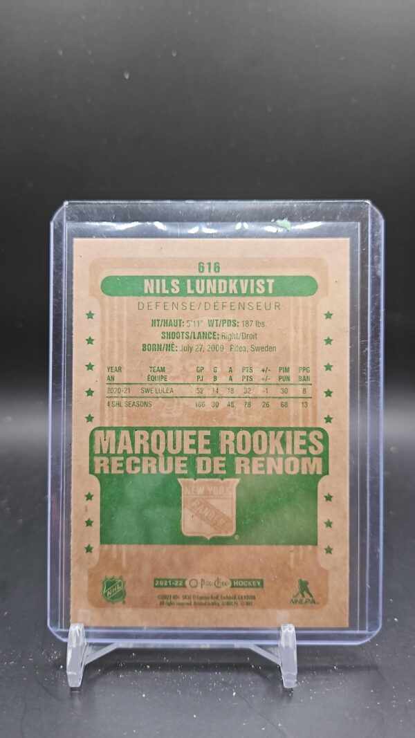 Nils Lundkvist #616 2021-22 OPeeChee Marquee Rookies Retro Update - Image 2