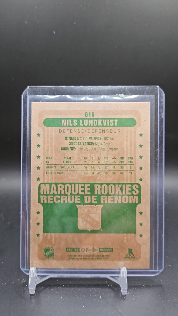 Nils Lundkvist #616 2021-22 OPeeChee Marquee Rookies Retro Update - Image 2